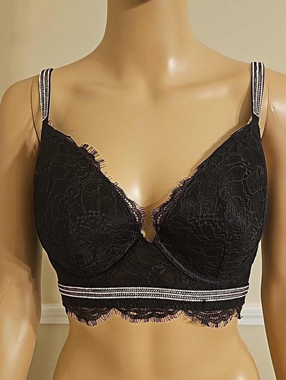 Victoria's Secret Black Lace Bralette with Contrast Striped Trim